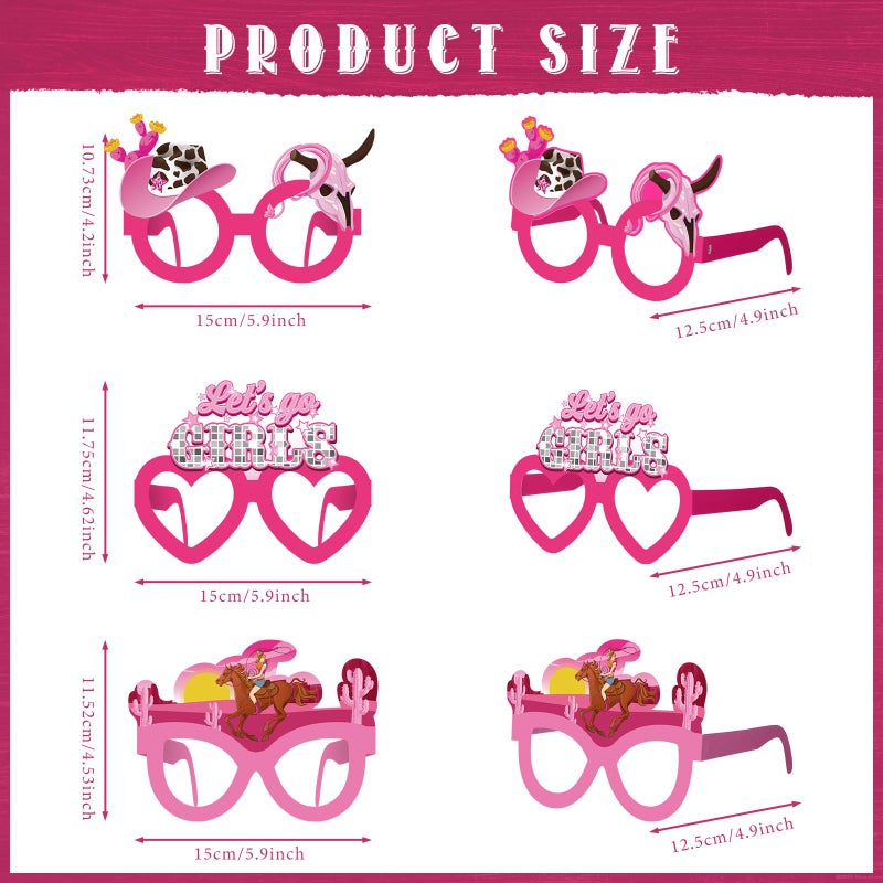 Herdear 32 Pcs Western Cowboy Party Decorations Pink Cowgirl Wild West Paper Glasses Horse Rodeo Photo Booth Props Girls Disco Eyeglasses Supplies for Girls Bachelorette Cowgirl Birthday Party Favor - Image 2